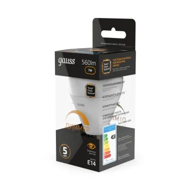 Лампа светодиодная LED 7Вт E14 220В 3000К шар, диммируемая | 105101107-D | Gauss