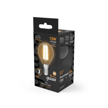 Лампа светодиодная Filament Шар 13W 1100lm 2700К Е14 LED 1/10/50 | 105801113 | Gauss
