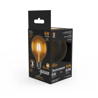 Лампа светодиодная Black LED Filament G95 E27 6W Golden 550lm 2400K | 105802006 | Gauss