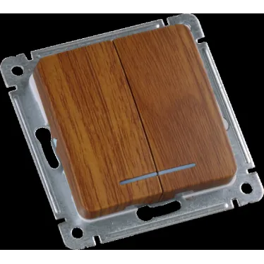 MASTER Выключатель двухклавишный с индикацией, скрытой установки, в рамку, дуб