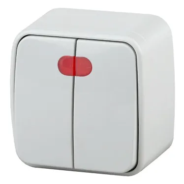 Выключатель двойной с подсветкой, 10A-250В, ОУ, Polo, белый,3-105-01
