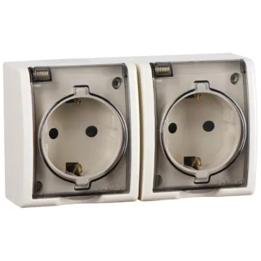 15 Aqua Розетка двойная 2Р+Е Schuko с крышками полупр. IP54 16А 250В винтовой зажим S15A сл. кость