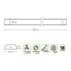 Светильник линейный светодиодный ДБО 6 Вт 400 лм 2700-6500К AC 220В IP20 300х30х11мм модель B управление датчиком движения шаговое диммирование изменяемая цветовая температура Modul Gauss