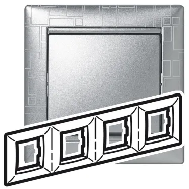 VALENA Рамка 4 поста горизонтальная алюминий модерн