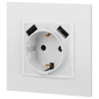Розетка 2P+E 16A-250В, штор. с 2xUSB 5В-3А, Эра Elegance, белый 14-4109-01