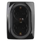 Розетка 2X2P+E Schuko, 16A-250В, Эра12, чёрный, 12-2106-06