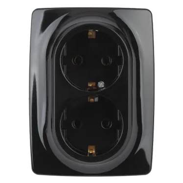 Розетка 2X2P+E Schuko, 16A-250В, Эра12, чёрный, 12-2106-06