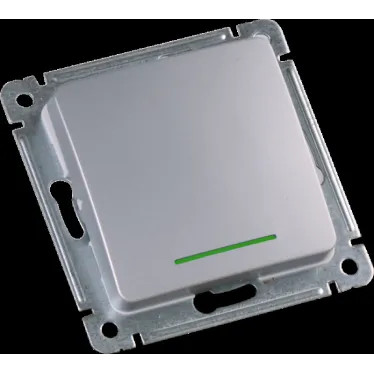 Выключатель одноклавишный, с индикацией, скрытой установки, в рамку, серебро