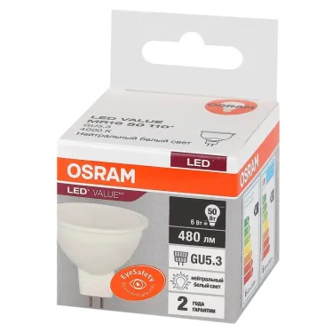 Лампа светодиодная LED 6 Вт GU5.3 4000К 480Лм спот 220 В (замена 50Вт) OSRAM