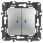 Выключатель двойной с подсветкой, 10АХ-250В, Эра Elegance, алюминий,14-1105-03