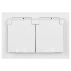 Розетка Intro Accent 6-210-01 2х2P+E Schuko с крышками штор., 16А-250В, IP44, СУ, AL/CU, белый