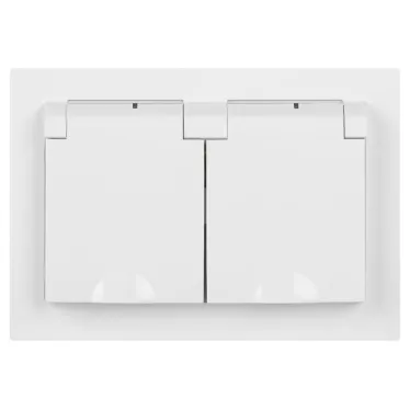 Розетка Intro Accent 6-210-01 2х2P+E Schuko с крышками штор., 16А-250В, IP44, СУ, AL/CU, белый