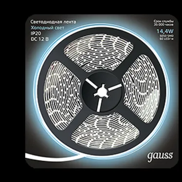 Лента светодиодная LED 5050/60-SMD 14.4 Вт/м 660 лм/м 6500К DC 12В IP20 10мм (блистер 5м) Black Gauss
