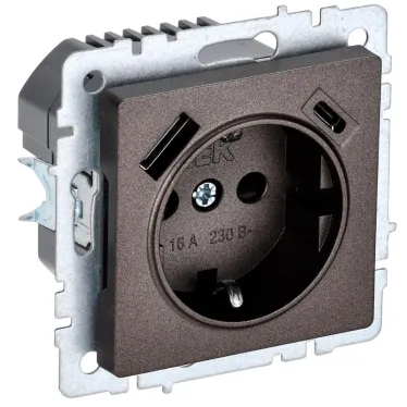 BRITE Розетка с заземлением с защитными шторками 16А с USB A+C 18Вт РЮш11-1-БрТБ бронза