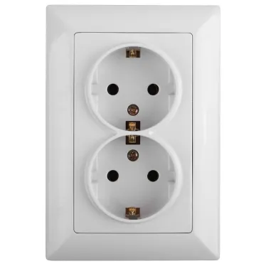 Розетка 2X2P+E Schuko, 16А-250В, СУ, Solo, белый, 4-205-01