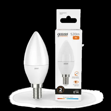 Лампа светодиодная LED 8 Вт 520 лм 3000К свеча теплый E14 AC 220В Elementary Gauss