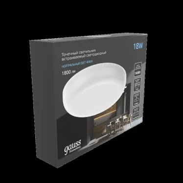 Светильник светодиодный ДВО 18 Вт 1800 лм 4000К AC 220В IP20 круг D120х27мм монт d106мм Пластик безрамочный Frameless Gauss