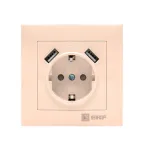 Валенсия розетка 1-местная с/з 16А кремовая с защ. штор. с 2 USB 2,1А