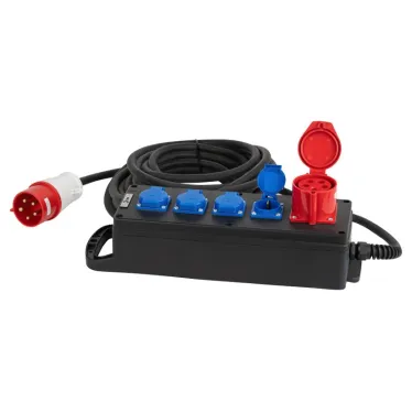 Удлинитель силовой IND380-U-5e-5x2,5-10m-IP44 380В на каучуковой колодке 5 розеток 1xCEE 5P/4xSCHUKO 10м КГ 5x2,5