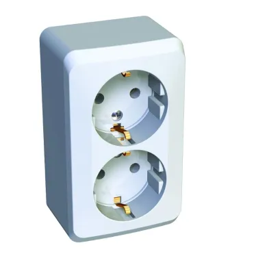 ЭТЮД Розетка двойная наружная с заземлением без шторок белая