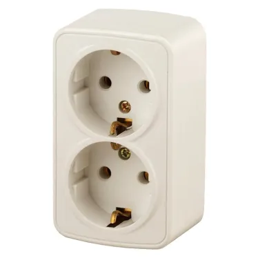 Розетка 2х2P+E Schuko, 16A-250В, ОУ, Polo, сл.кость, 3-204-02