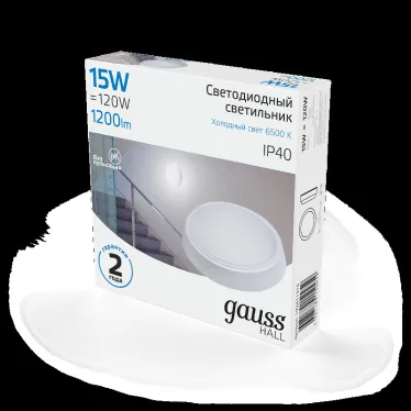 Светильник светодиодный ДБП 15 Вт 1200 лм 6500К AC 220В Белый IP40 круг D155х33мм Пластик ЖКХ HALL Gauss