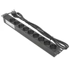 Блок розеток PDU TERACOM PRO 19&#039; 1U 10А/250В 9 роз. Schuko шнур 2 м 3x1.5 мм2 вилка C14 корпус алюминий черный