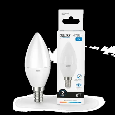Лампа светодиодная LED 6 Вт 470 лм 6500К свеча холодный E14 AC 220В Elementary Gauss