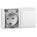 15 Aqua Блок розетка с заземлением 16А 250В + выключатель проходной 10А 250В IP54 белый