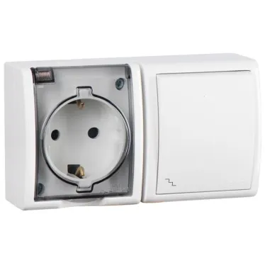 15 Aqua Блок розетка с заземлением 16А 250В + выключатель проходной 10А 250В IP54 белый