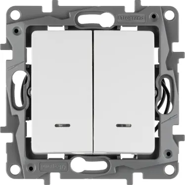 ETIKA Выключатель двухклавишный с подсветкой белый безвинтовые зажимы 10АХ