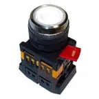 Кнопка белая ABLFS-22 1з+1р плоская с подсветкой неон 240В