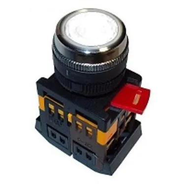 Кнопка белая ABLFS-22 1з+1р плоская с подсветкой неон 240В