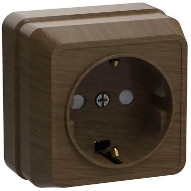 Розетка РСш20-3-ОД одноместная с заземляющим контактом с защитными шторками 16А открытая установка Октава дуб