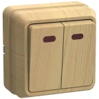 ОКТАВА Выключатель двухклавишный наружный сосна с индикацией 10А