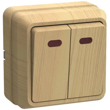 ОКТАВА Выключатель двухклавишный наружный сосна с индикацией 10А