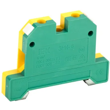 Клемма ЗНИ-6 мм.кв. ЗЕМЛЯ желто-зеленая