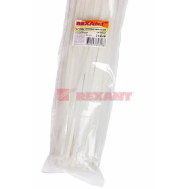 Хомут-стяжка кабельная нейлоновая 500x7,6 мм, белая, упаковка 100 шт, REXANT