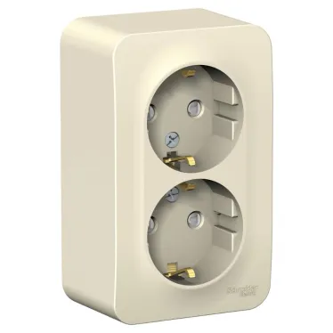 BLANCA розетка наружная двойная с заземлением со шторк., 16А, 250В, молочный