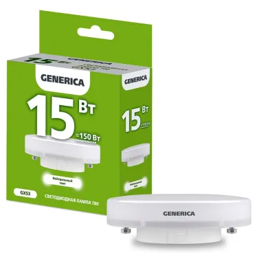 Лампа светодиодная T80 таблетка 15Вт 230В 4000К GX53 GENERICA
