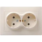 КВАРТА Розетка двойная с заземлением без шторок бежевая в сборе