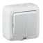 Выключатель двухклавишный наружный с индикацией белый IP44 16А