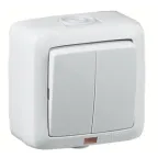 Выключатель двухклавишный наружный с индикацией белый IP44 16А