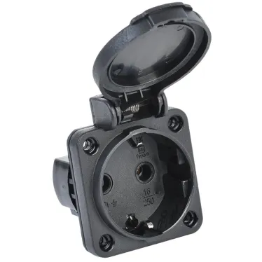 Розетка панельная РП14-3 2Р+РЕ 16А з/к с крышкой IP54 черная MAGNUM