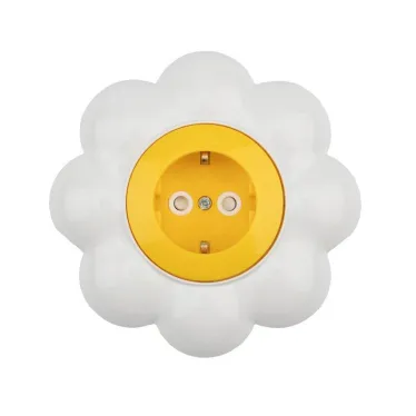 Розетка одноместная KRANZ HAPPY Ромашка скрытой установки, заземл и шторками, желтая/белая