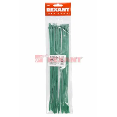 Хомут-стяжкa нeйлонoвая 300x4,8 мм, зеленая, упаковка 25 шт, REXANT