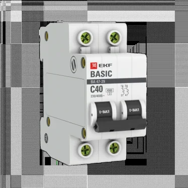 Выключатель автоматический двухполюсный 40А С ВА47-29 4.5кА