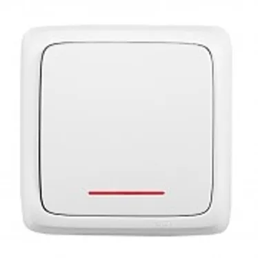 Выключатель одноклавишный наружный с изоляционной пластиной с индикацией белый 10А