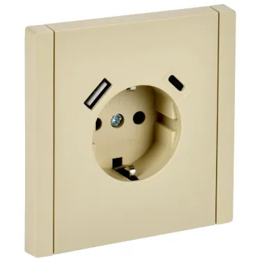 FORTE@PIANO Розетка 1-местная с заземлением с защитными шторками винтовое крепление 16А USB A+C 18Вт FP447 ваниль IEK