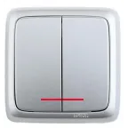 Выключатель двухклавишный наружный с изоляционной пластиной с индикацией серебро 10А